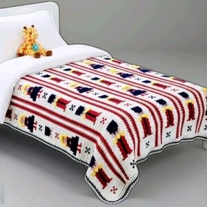 Handmade Kid's Afghan Toy Soldier & Doll Blanket Colorful Children's Room 52x20"